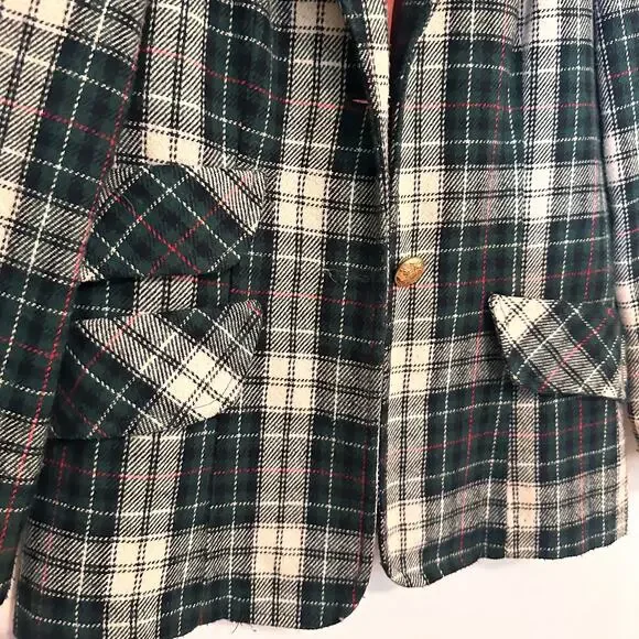 VINTAGE 90s Y2K RT Wool Green Plaid Blazer Sz. S - Picture 2 of 7
